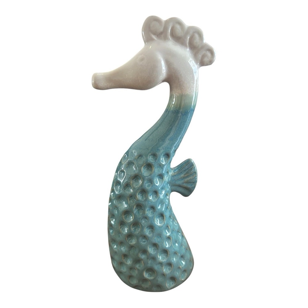Seahorse Turquoise White Ombré Dimpled Ceramic  Shore Decor 9.5"